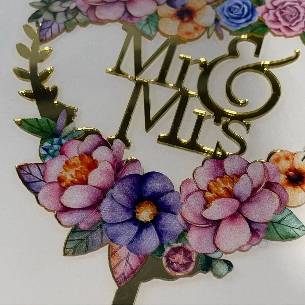 New - Mr & Mrs. Cake topper - Floral Design